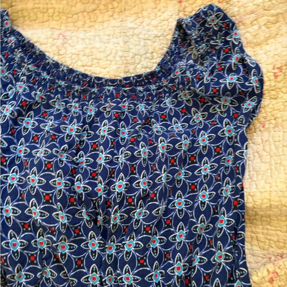 Justice Navy Floral Tee with Aqua & Coral Accents